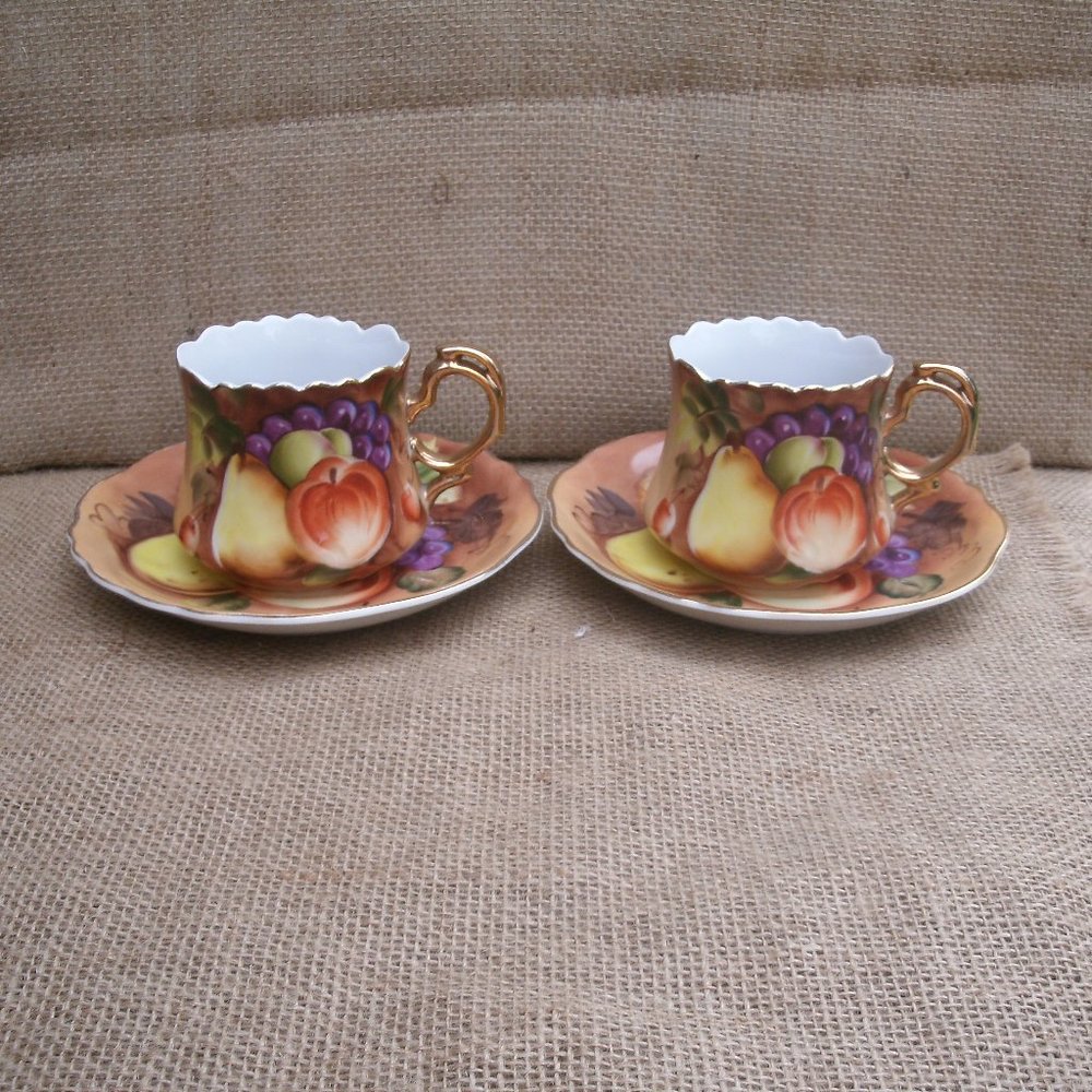 Vintage Lefton Heritage Fruit Cup & Saucer Set 22K Gold